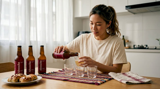 Tasting kombucha varieties at home in Singapore