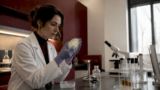 Microbiologist studying probiotic cultures in lab