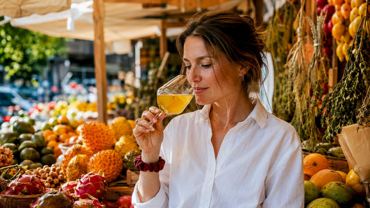 Sommelier tasting exotic yuzu kombucha in tasting room