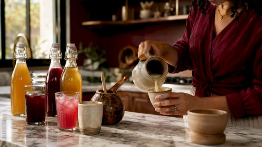 Variety of global exotic fermented drinks outdoors