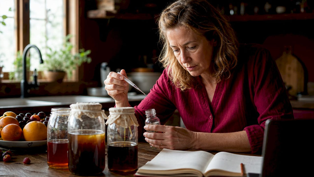Scientist examining aged ferment samples in lab