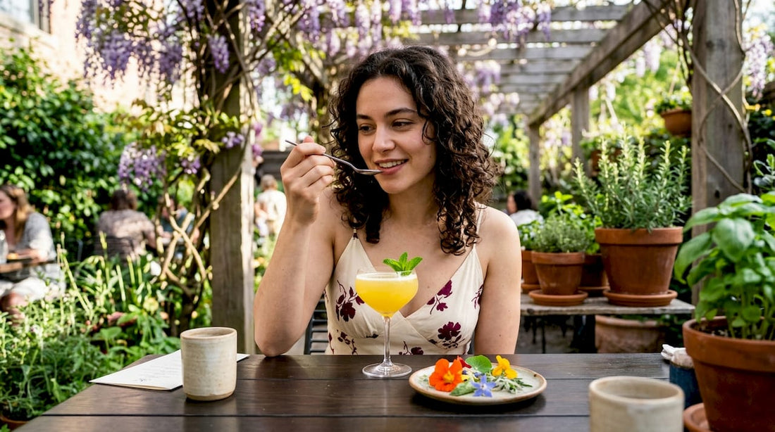 Woman tasting an uncommon flavored drink at home kitchen