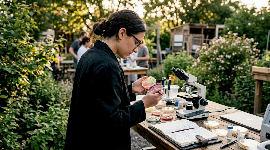 Scientist examining gut bacteria cultures
