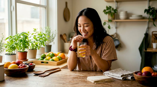 Woman tasting kombucha in Singapore café