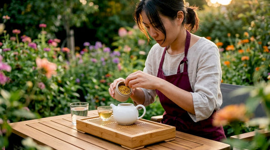 Artisan preparing osmanthus tea infusion