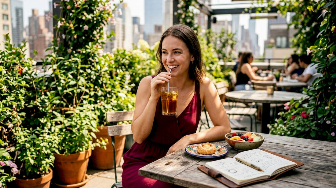 Woman enjoying unique cold brew coffee in café