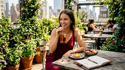 Woman enjoying unique cold brew coffee in café