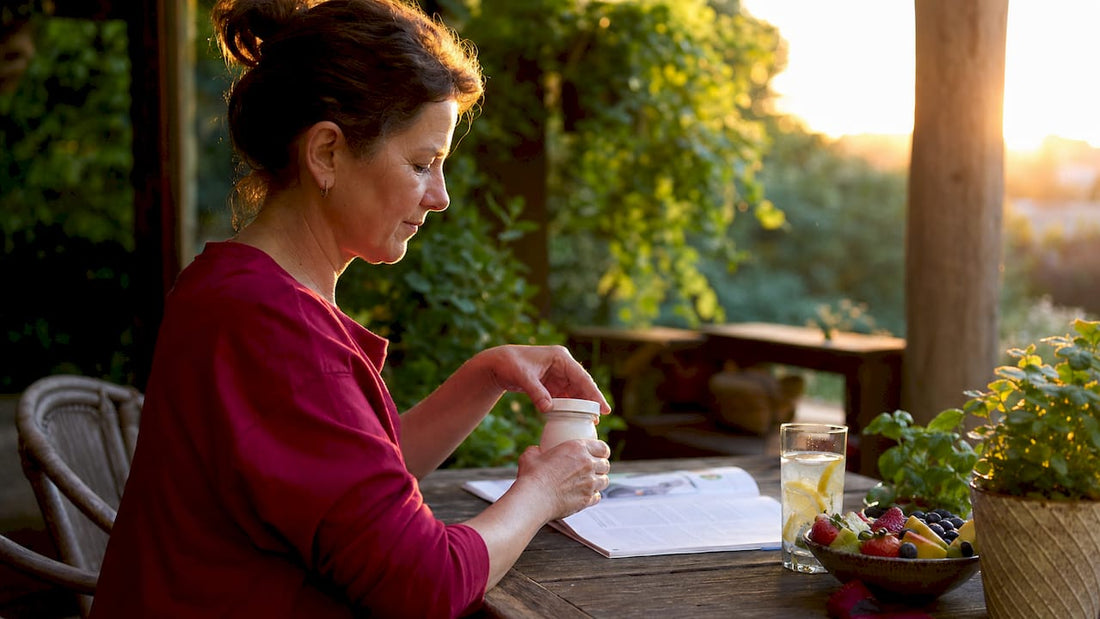 Woman preparing daily probiotic snack at home kitchen