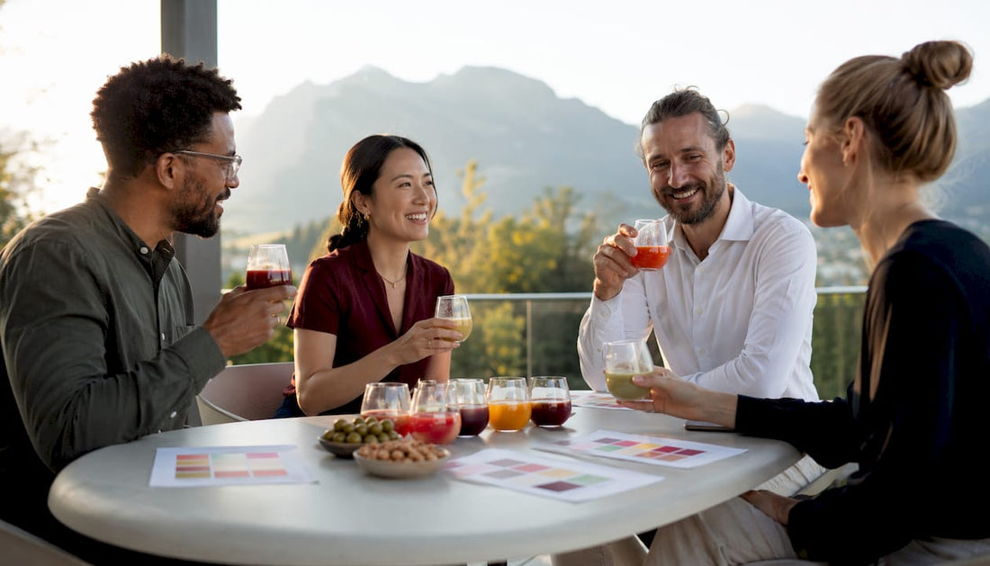 Team tasting new beverage flavors in lab