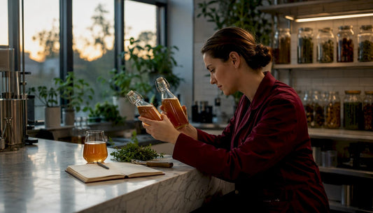 Scientist evaluating kombucha flavor in lab