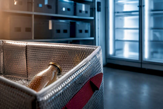 Chilled kombucha bottle in cold storage